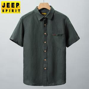 jeep spirit 남성 리넨 셔츠 캐주얼 반팔 상의 티셔츠