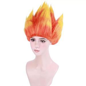 합성 붉은 불꽃 머리 가발 두 톤 오렌지 빨간색과 노란색 세련된 뾰족한 할로윈 코스프레 파티 남여