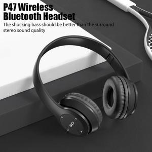 P47 무선 블루투스 헤드폰(마이크 포함) 소음 차단 헤드셋 스테레오 사운드 이어폰 스포츠 게임용 PC 지원