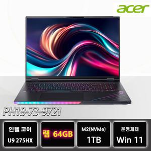 헬리오스 18 AI PH18-73-9721 램64GB완성 울트라9 275HX 윈11탑재 RTX5080 게이밍노트북