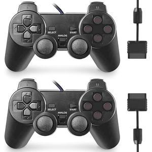 PS2 더블 쇼크용 유선 컨트롤러 플레이 스테이션 2와 호환되는 2팩 게임패드 리모컨 블랙