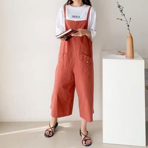 포켓 린넨 멜빵바지/점프수트 끈멜빵 와이드 마 통바지 점프슈트