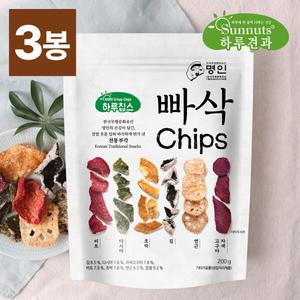 [하루견과] 속초중앙시장명물 빠삭칩 200gx3봉/7가지부각믹스/캠핑/안주/간식