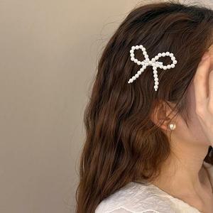 실버진주구슬 리본 옆머리 메탈집게핀 포인트핀 헤어
