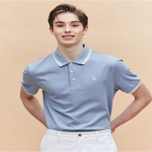 헤지스 남성 25SS [시즌오프][AIRY TWILL] 블루 더블 팁 배색 카라 티셔츠 HZTS5B437B1