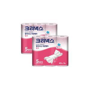 크리넥스 빨아쓰는 위생행주 핑크 45매 3롤 2팩 두께5 키친타올