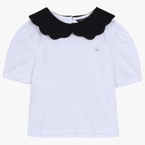 셀덴쿨한 스칼럽 애리 반팔 블라우스 EDBL23451