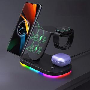 RGB 램프 포함 무선 충전기 스탠드, 삼성 S24, 노트 갤럭시 워치 7 울트라, 6 클래식, 5 프로, 버즈 인 1
