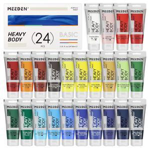 미든 헤비 바디 아크릴 페인트 - 베이직 새틴 마감 24 x 60ml (2온스) 컬러 세트 캔버스 점토 목재용 리치 안료 아트 공예