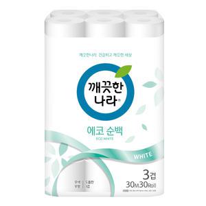 깨끗한나라 에코 순백 3겹 데코 30롤 1팩 휴지 (30M)