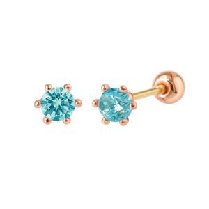 갤러리아 14K 피어싱 귀걸이 4mm 6발 그린민트 큐빅 볼
