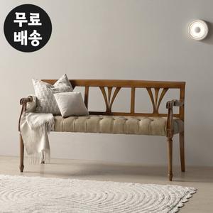 레넌 엔틱 원목 가죽 벤치 의자 3인용 소파 거실 식탁