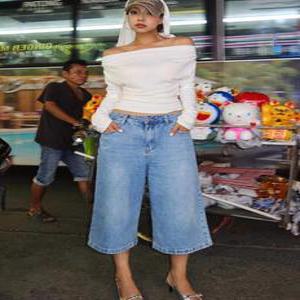 버뮤다팬츠 청반바지 7부 8부 데님 여성 와이드 여름 진청 연청 화이트 벨트