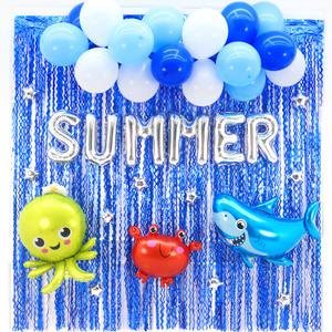 SUMMER 여름 클라우드 풍선 커튼 세트 (마린블루) 파티 장식 유치원 어린이집 환경구성