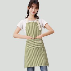 면 린넨 앞치마 카페 어린이집 유치원 요리용 스트라이프 앞포켓 체크