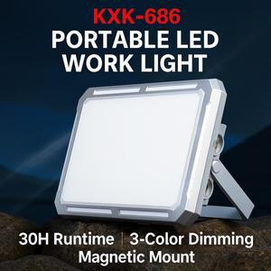 KXK-686 휴대용 LED 캠핑 작업등, 30H 배터리, 자기 마운트, 방수, 3색 조절 가능 투광등