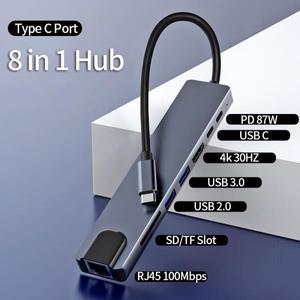 USB C 허브 8 in 1 타입 어댑터 (4K HDMI, 87W PD 포트, 도킹 스테이션, RJ45 포함) 맥북 프로 에어 노트북