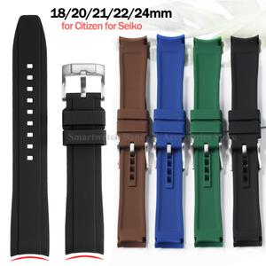 18mm 20mm 21mm 22mm 24mm 고무 시계 밴드 시민 세이코호환 곡선 엔드 유니버설 손목 남성 여성 스포츠 발