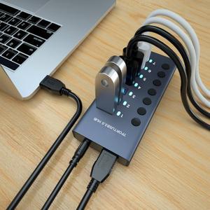 USB3.0 허브 Macbook 휴대 전화 태블릿 용 12v 어댑터가있는 알루미늄 7 포트 분배기 분할 스위치