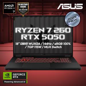 ASUS TUF A18 FA808UH-S8030 라이젠 7 260/지포스 RTX5050 게이밍 노트북 18형 대화면
