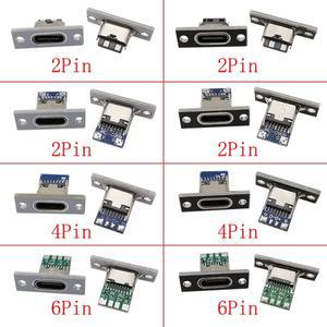 고정 플레이트 패널 마운트 커넥터가 있는 USB 유형 C 암 소켓 2/4/6 핀 충전 포트 납땜 잭
