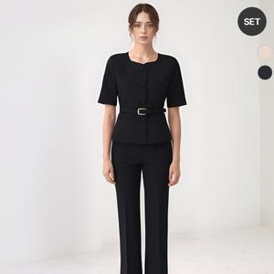 [비비드 시크릿가너]SET 스퀘어넥 정장 여성 여름 벨티드i 자켓 팬츠 세트