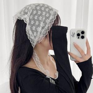 플라워 시스루 헤어커치프 반다나 두건 2631