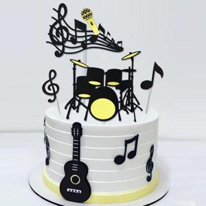 꽃 드럼 키트 케이크 토퍼 기타 음악 노트 클래식 생일 축하 파티 용품 음악 테마 파티 장식을위한 케이크