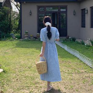 에드넌 체크 포켓 반팔 롱 원피스 여름 여성 데일리룩 데이트룩