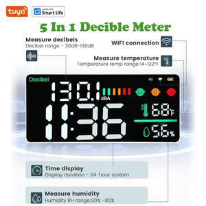 Tuya 스마트 WiFi 소음 측정기-11'' LED 디스플레이 실시간 dB/온도/습도/시간, 가정 및 교실용 알람 기능