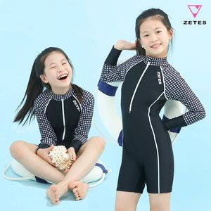 [제테스] 여아동 올인원 집업 긴팔 3부 수영복 블랙체크 G_2i071