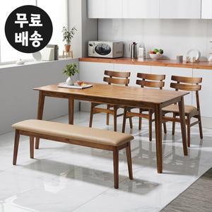 [벤티스가구]영 아카시아 원목 6인용 식탁세트 우드 벤치형 테이블 대형 우드 나무 고급 주방가구