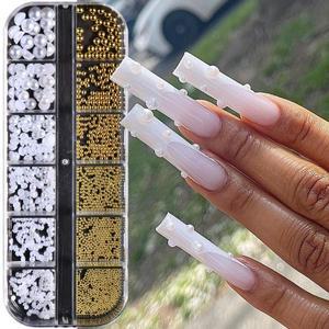 네일아트재료 네일파츠 리본 하트 보석 진주 3D 화이트 진주 네일 아트 장식 골드 실버 비즈 하프 진주 네