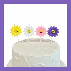미미파티 생일 케이크 꽃모양 스마일 데이지초 4개입