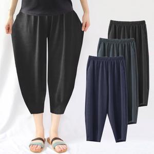 빅사이즈 8부 여름 잠옷바지 항아리 통바지 배기핏 무지 고무줄 몸빼바지 단체복