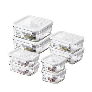 [세트]글라스락 화이트에디션 사각 혼합 베스트 8조 세트 (정900ml+직715ml+정490ml+직400ml, 각 2조씩)