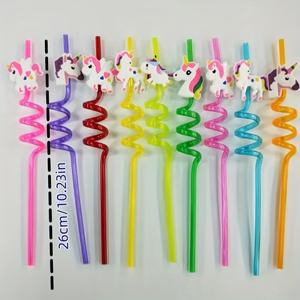 재사용 가능한 유니콘 플라스틱 빨대 마시는 파티 용품 레인보우 테마 생일 장식 8 개