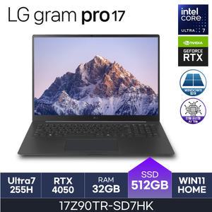 LG전자 2025 그램 프로17 17Z90TR-SD7HK 블랙 RTX4050 U7(S2) 225H 애로우레이크 D5 32GB / 512GB / W11H -