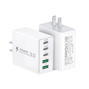 2팩 USB C 고속 충전기 블록, 50W 5포트 USB C 벽 충전기 벽돌, USB A 2개 및 USB C PD3.0 전원 어댑터 멀티포트 타입 C 충전 플러그(iPhone 16 /15 /14 /13, Pad Mini /Pro, AirPods 4, 갤럭시 S23(화이트)