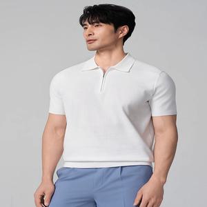 반팔 티셔츠 카라 반 지퍼 단색 무지 니트 폴로 셔츠 남자 남성 흰색 비즈니스 이탈리아 캐주얼 여름 상의