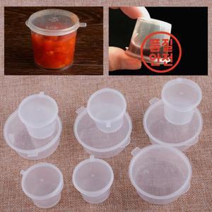 플라스틱 100 Pcs 25/50ml 플라스틱 테이크 아웃 소스 컵 힌지 뚜껑이있는 식품 상자 안료 페인트 팔레트