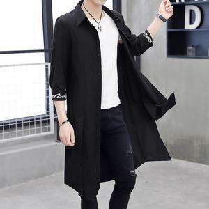 남자 트렌치 코트 여름 롱 무릎 덮개 반소매 아우터 망토 BE2