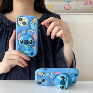 특이한핸드폰케이스 호환 예쁜핸드폰케이스 귀여운 3D 만화 릴로 스티치 텔레스코픽 브래킷 케이스 아이폰