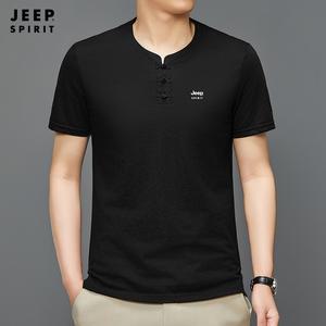 JEEP SPIRIT 남자 반팔티 여름 캐주얼 헨리넥 빅사이즈 오버핏 반팔