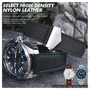 20mm 캔버스 나일론 가죽 시계 스트랩 접이식 버클 블랙 밴드 태그 호이어 CARRERA AQUARACER 남성용 팔찌