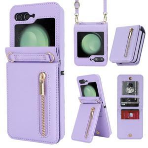 Funda 삼성 갤럭시 Z 플립 6 5 4 3 용 케이스 럭셔리 카드 슬롯 휴대폰 거치대 지퍼 지갑 크로스 바디 커버