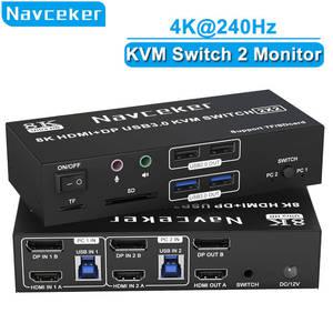 HDMI확장기 젠더 Navceker 4K 240Hz 2x2 HDMI DP KVM 스위치 듀얼 모니터 확장 디스플레이 USB 스위처 2 in