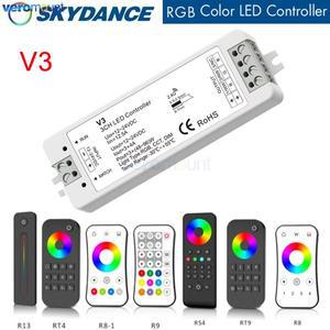 Skydance V3 LED RF 컨트롤러 3CH 조광기 4 존 터치 휠 RF 리모컨 단색 CCT RGB LED 조명 스트립 조광