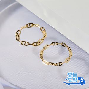 14K 볼륨 각사다리 체인 금 반지