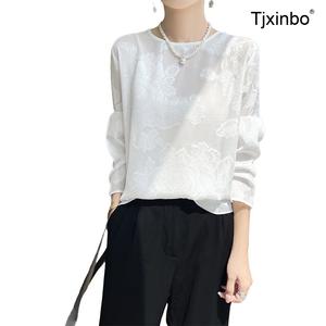 실크샤틴블라우스 Tjxinbo 여성용 루즈핏 롱소매 썸머 썬가드 상의